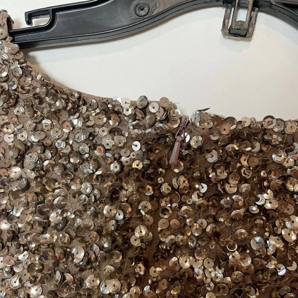 Parker All Over Sequins V-Neck‎ Silk Mini Dress Gold Metallic M Cap Sleeve Y2k